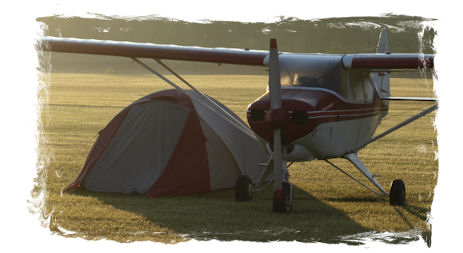 Airplane and tent camping at the airport